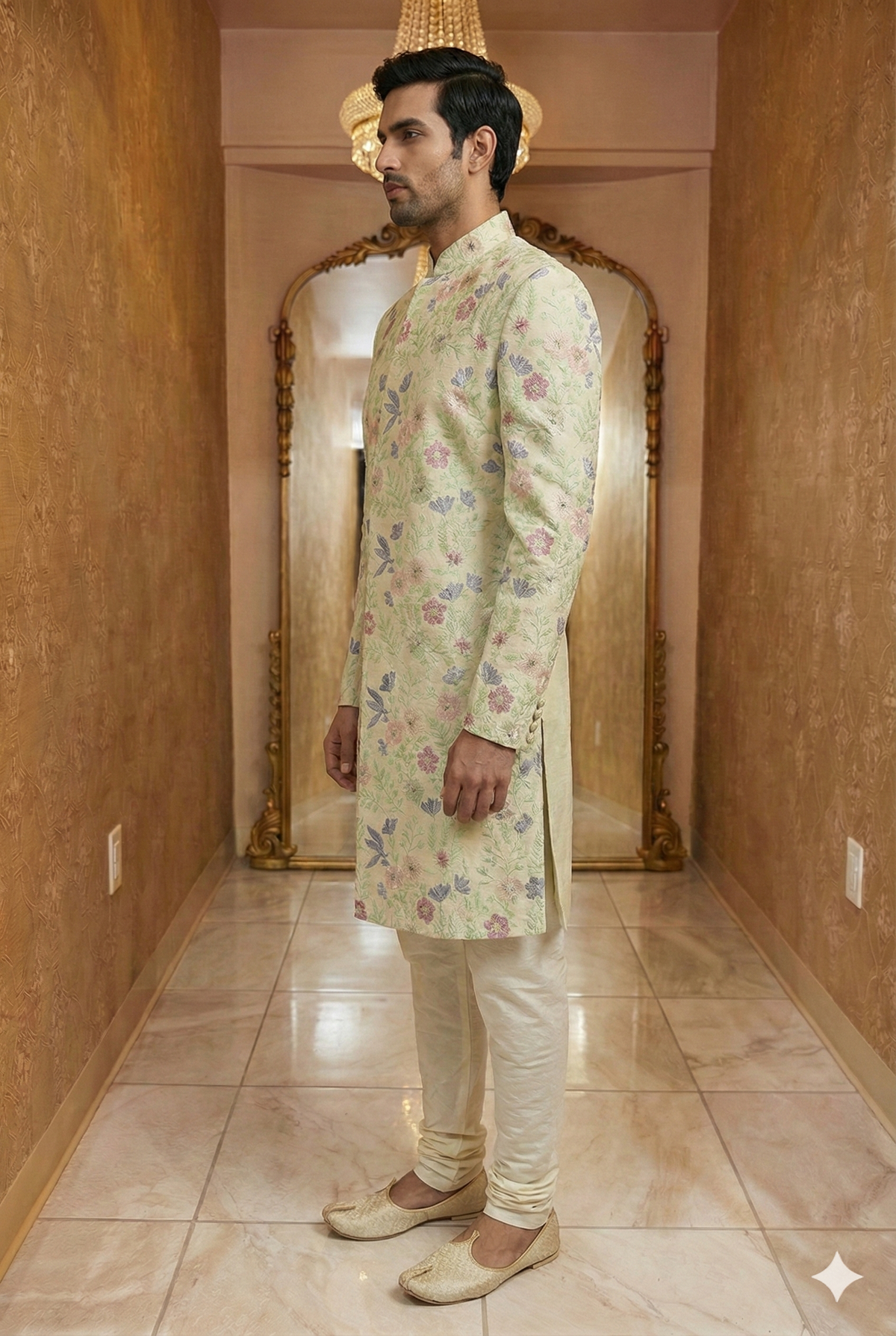 Ivory &amp; Pastel Floral Sherwani