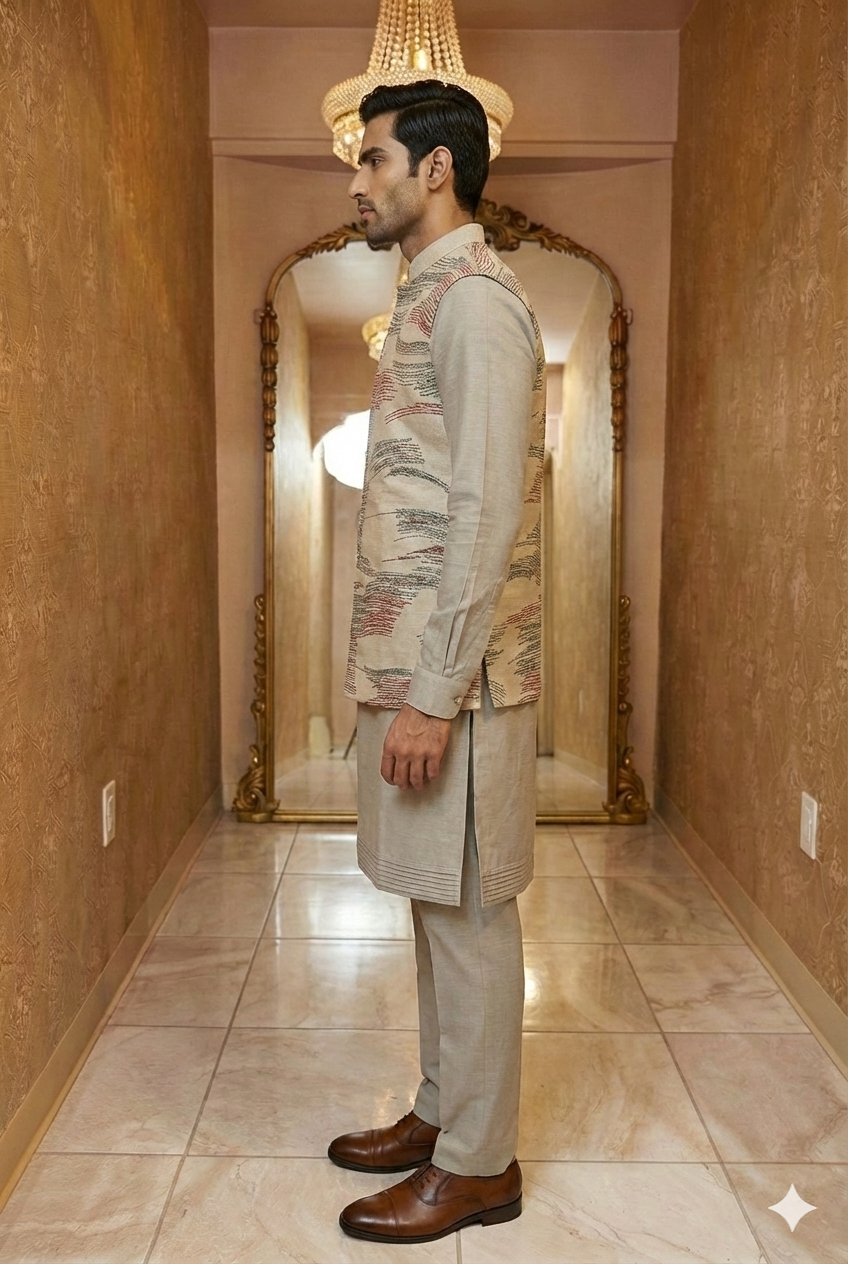 Grey Abstract Print Sherwani