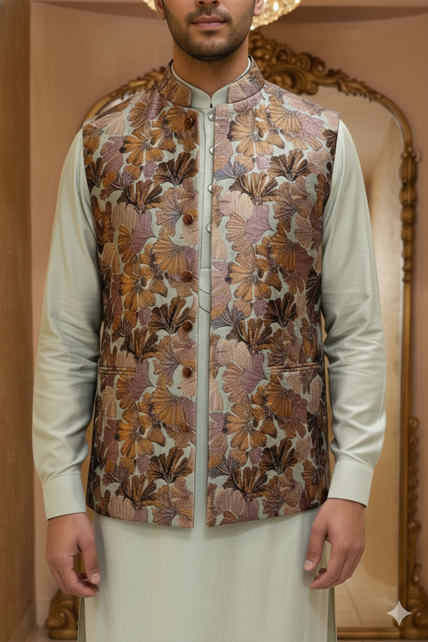 Mint Green Sherwani with Waistcoat