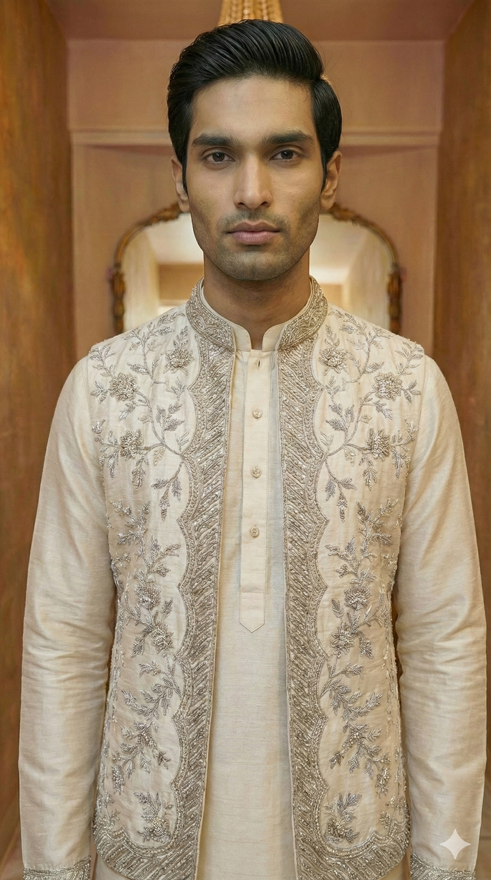 Embroidered Cream Sherwani Jacket