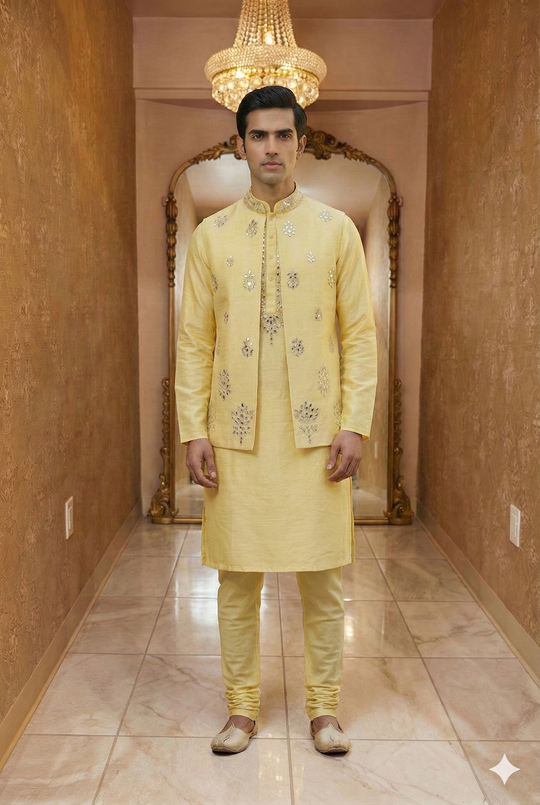 Advan Pastel Yellow Sherwani