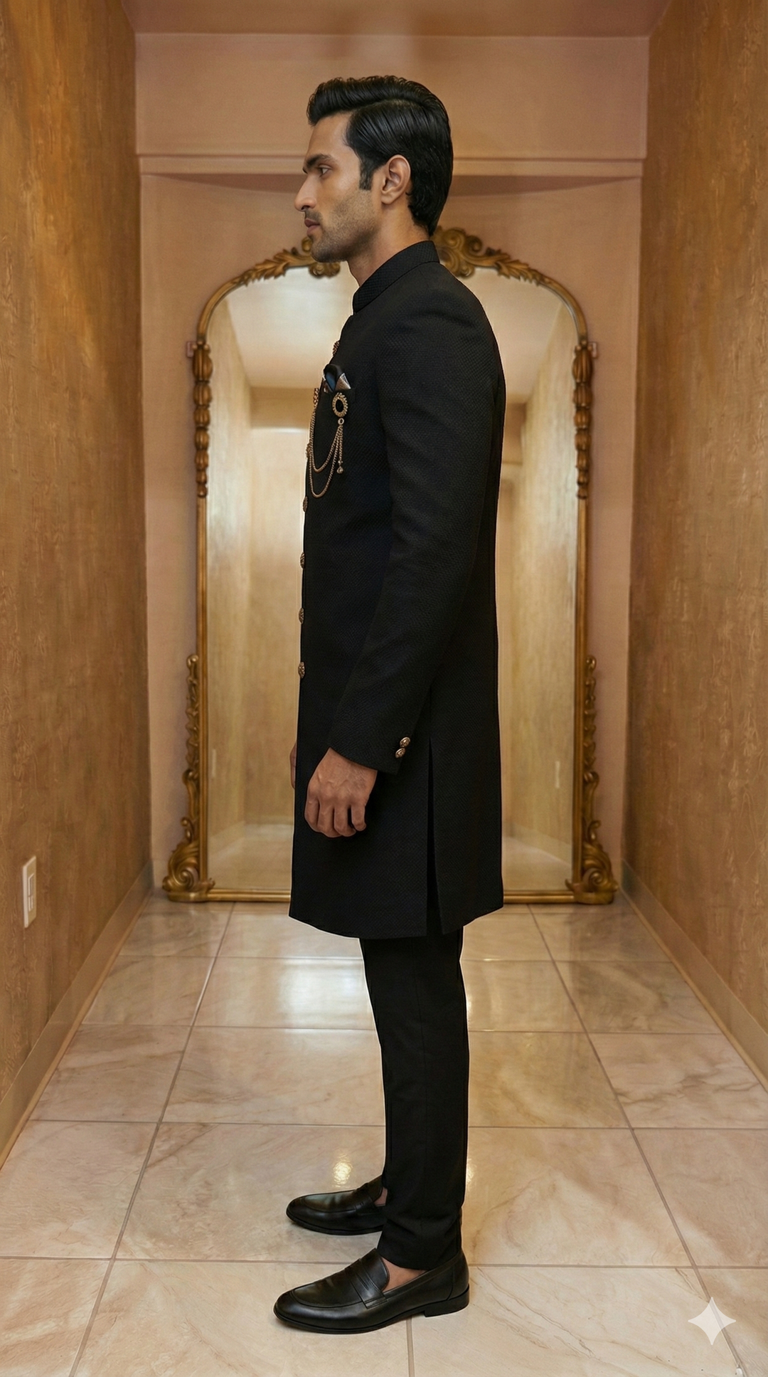 Luxury Black Textured Sherwani