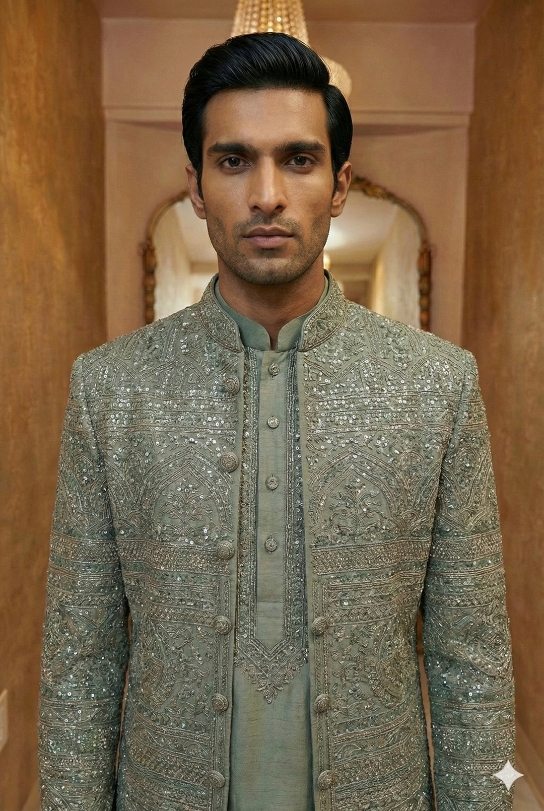 Sage Green Embroidered Sherwani