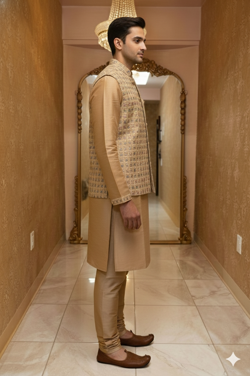 Men's Gold Silk Sherwani
