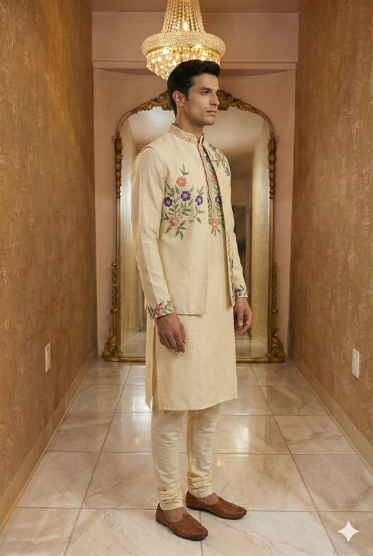 Ivory Floral Embroidered Sherwani