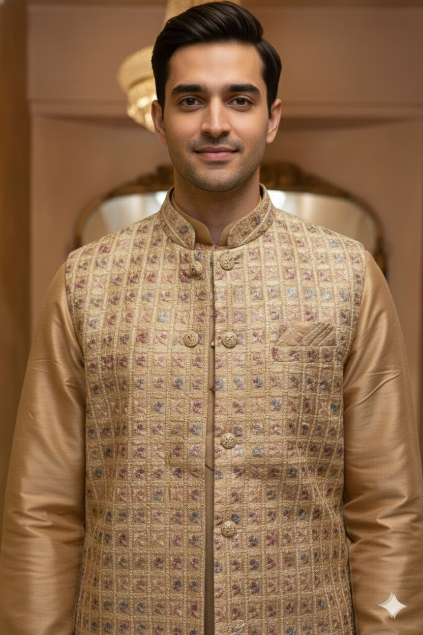Men's Gold Silk Sherwani