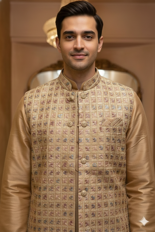 Men's Gold Silk Sherwani