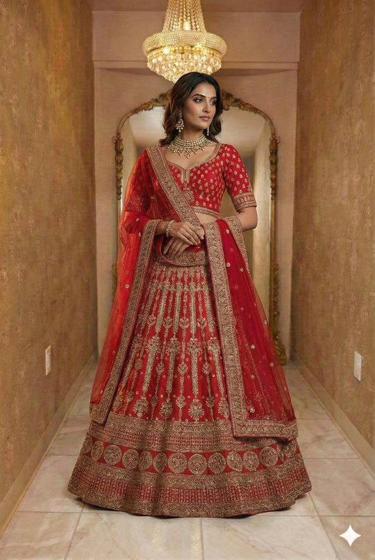 Royal Red Velvet Bridal Lehenga