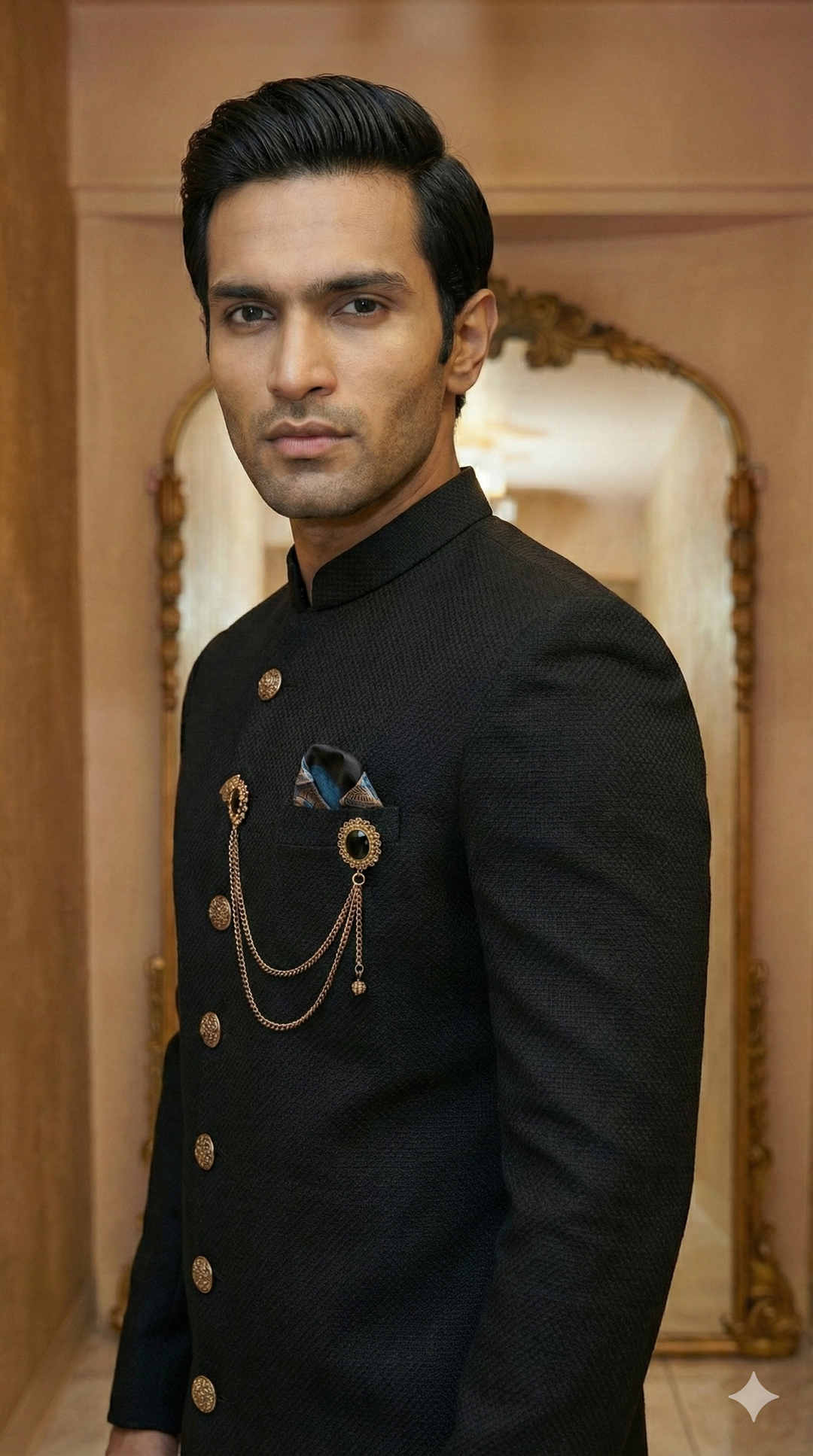 Luxury Black Textured Sherwani