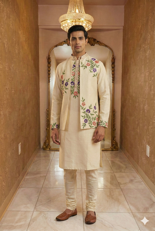 Ivory Floral Embroidered Sherwani