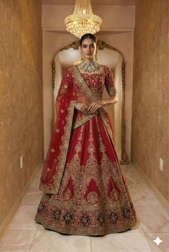 Red Bridal Lehenga with Heavy Zardosi