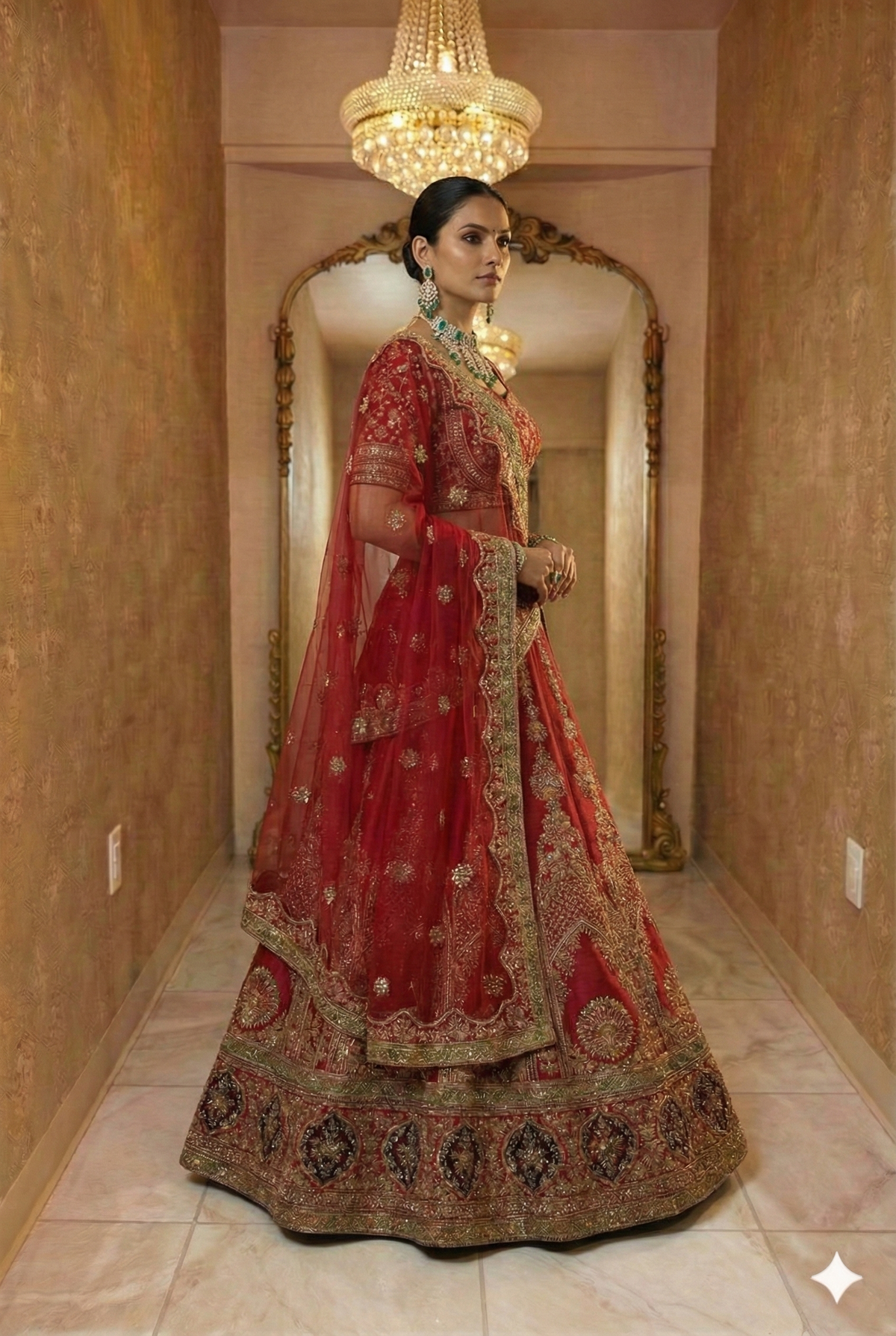 Red Bridal Lehenga with Heavy Zardosi