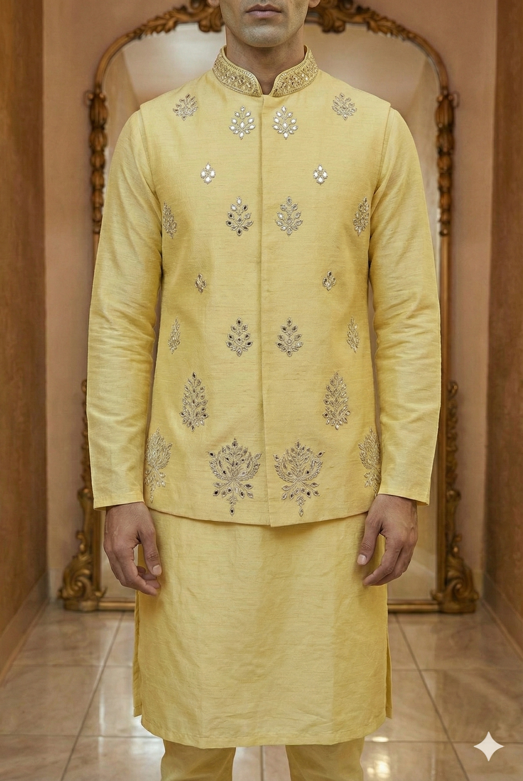Advan Pastel Yellow Sherwani