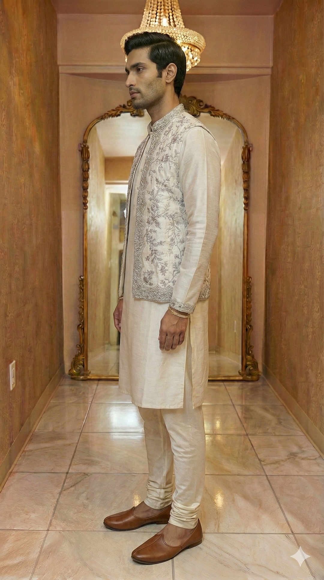Embroidered Cream Sherwani Jacket