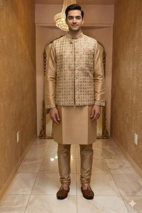 Men's Gold Silk Sherwani