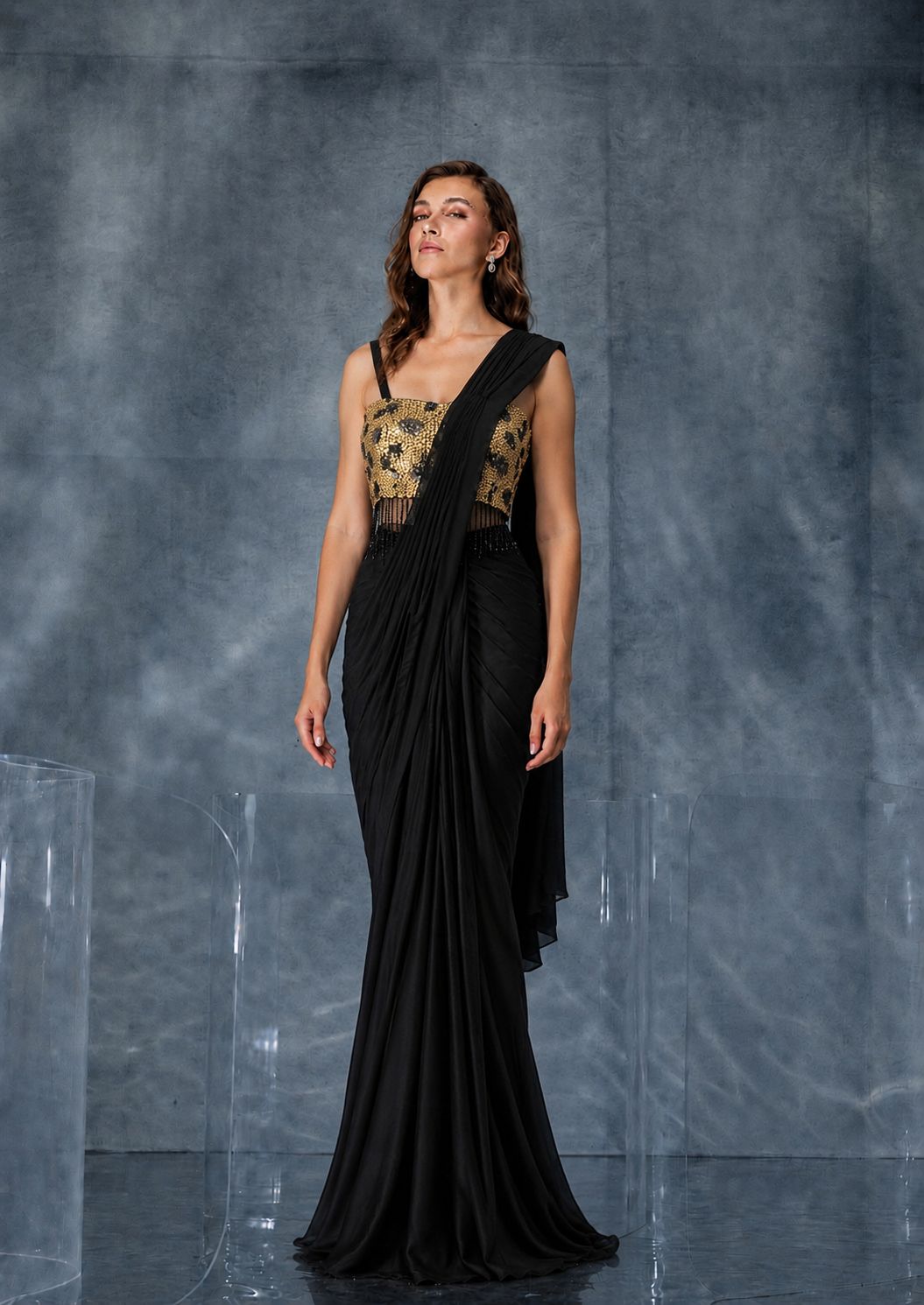 Kalighata Pret -  Black Fusion Glass Nova Saree