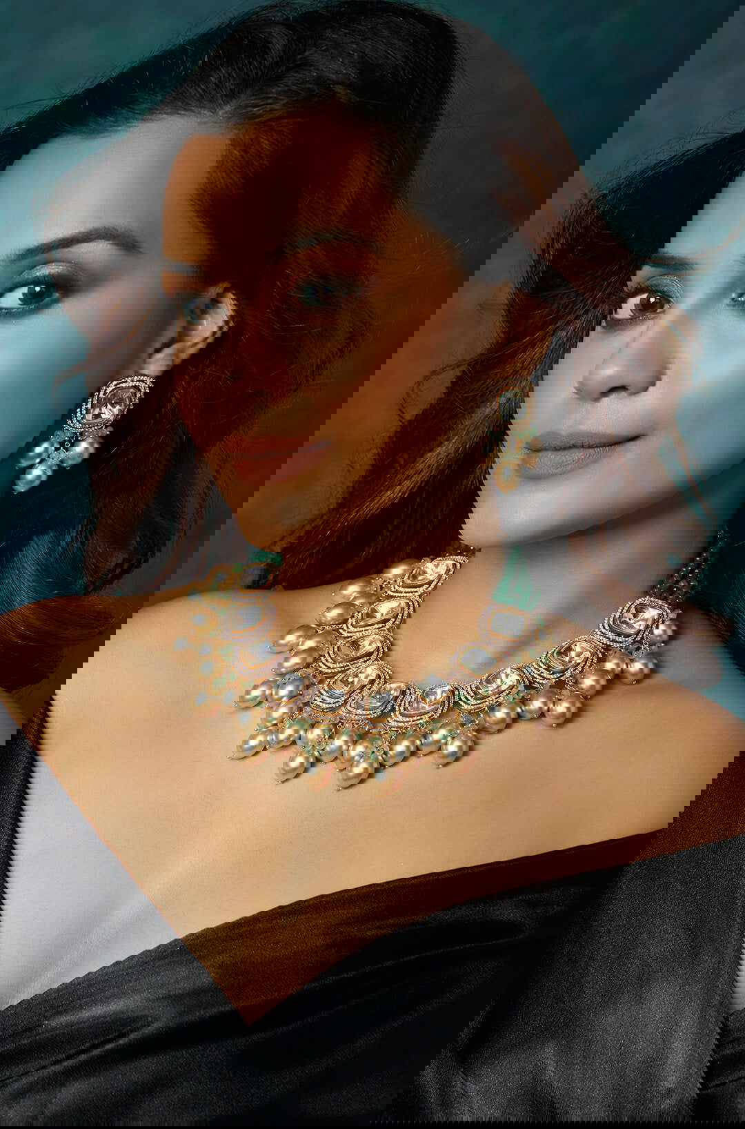 Gold Tone Kundan Polki Biege Necklace Set - Joules by Radhika 