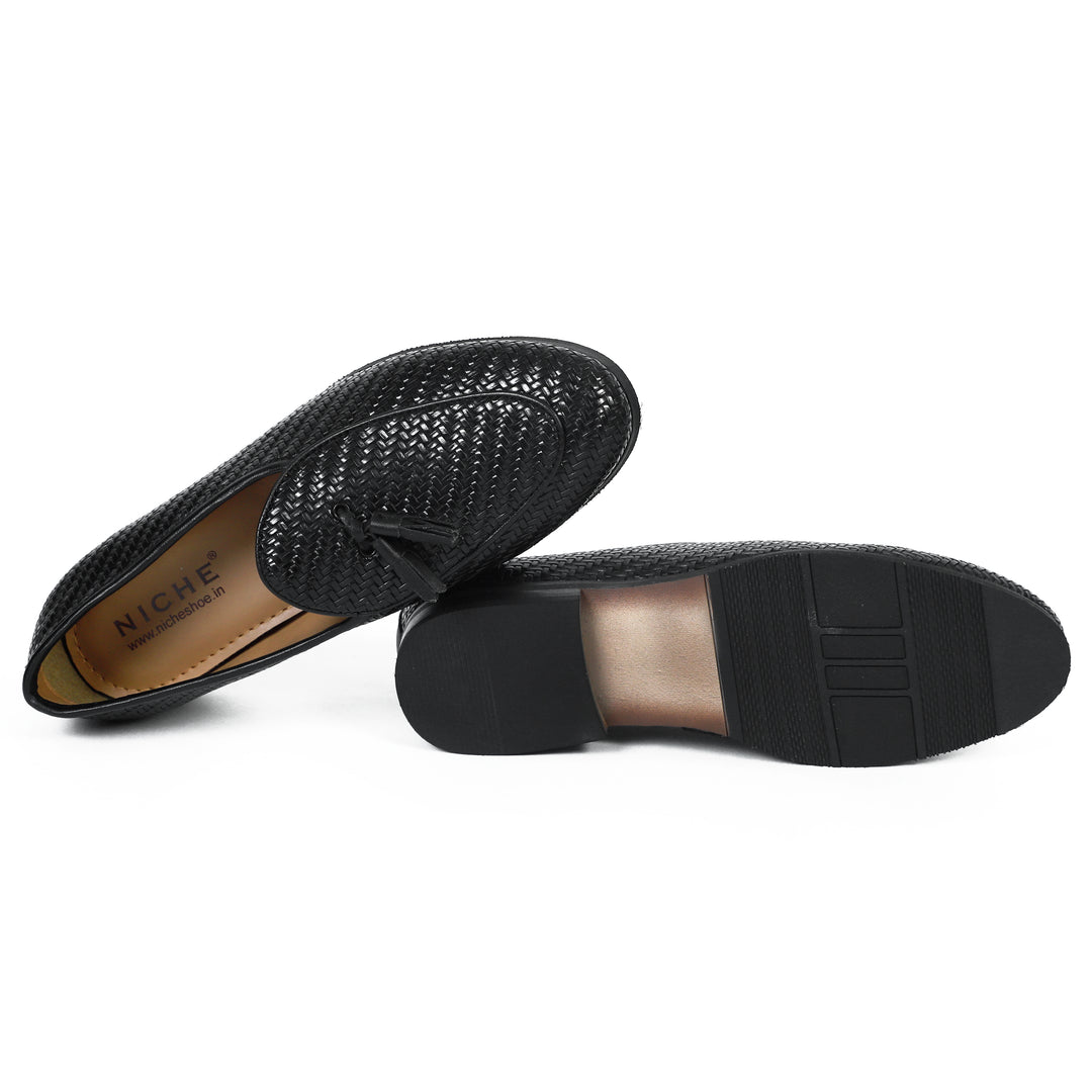 Black Braided Tassel Loafers