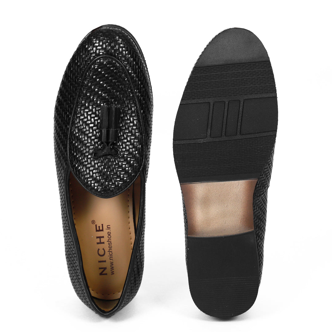 Black Braided Tassel Loafers