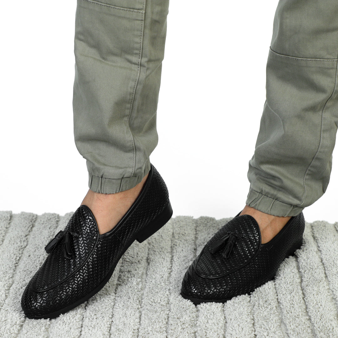 Black Braided Tassel Loafers