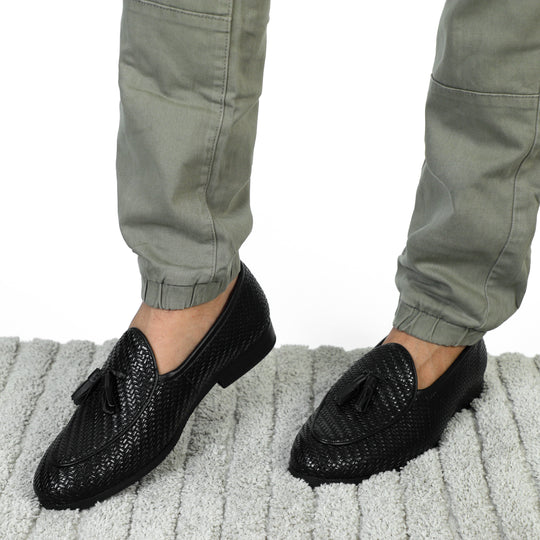 Black Braided Tassel Loafers