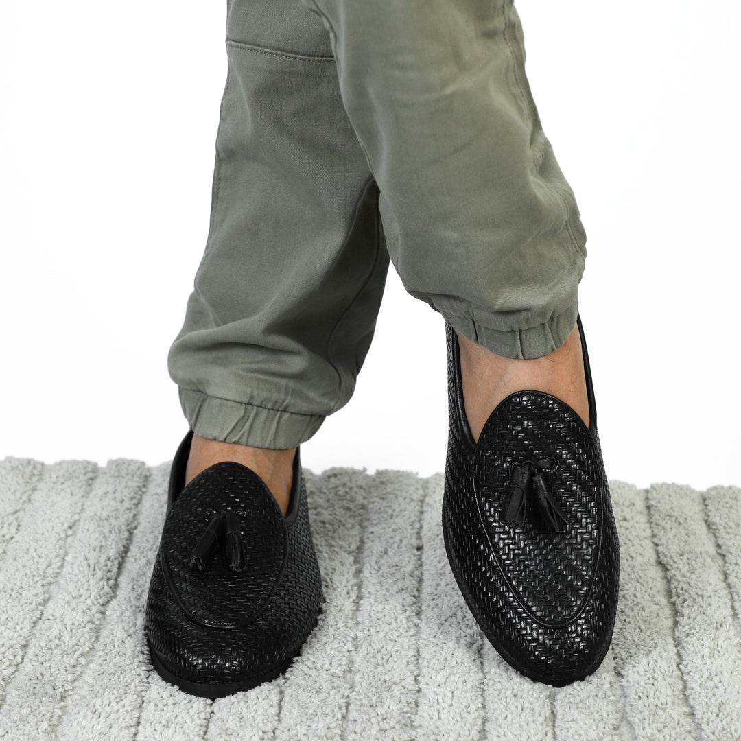 Black Braided Tassel Loafers