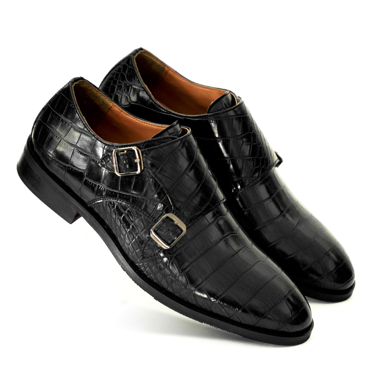 Black Fab Croco Double Monk