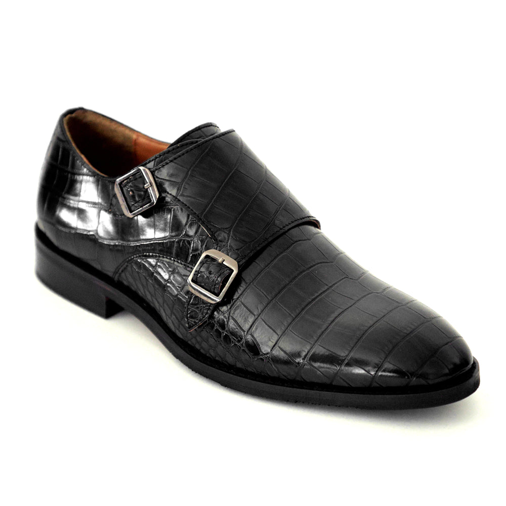 Black Fab Croco Double Monk