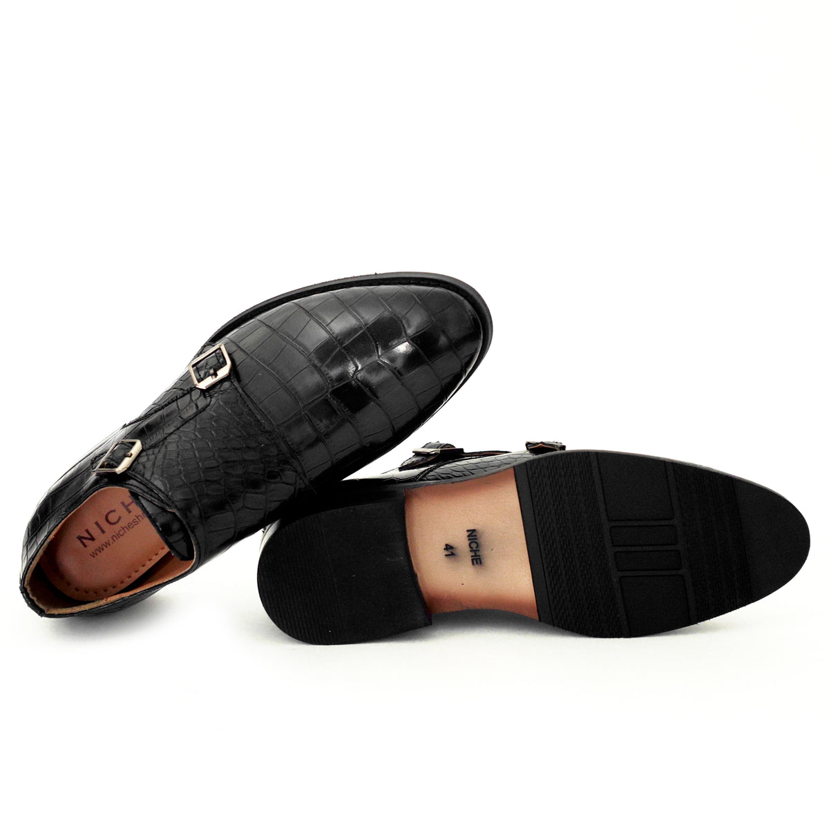 Black Fab Croco Double Monk