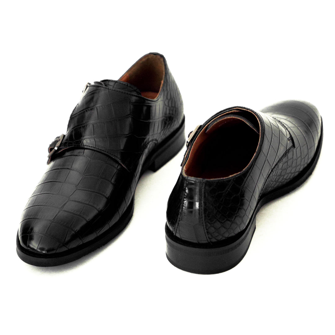 Black Fab Croco Double Monk