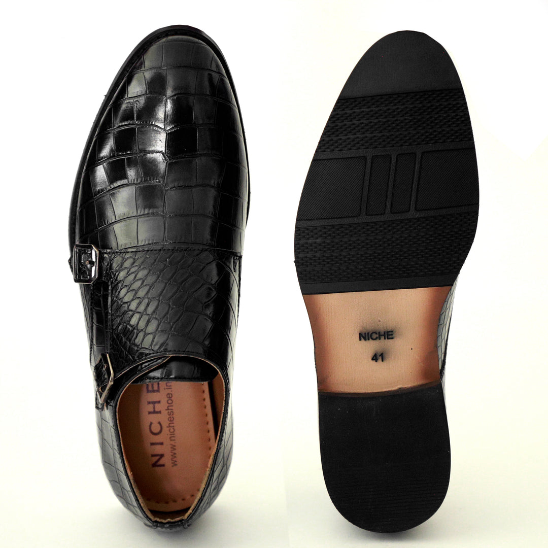 Black Fab Croco Double Monk