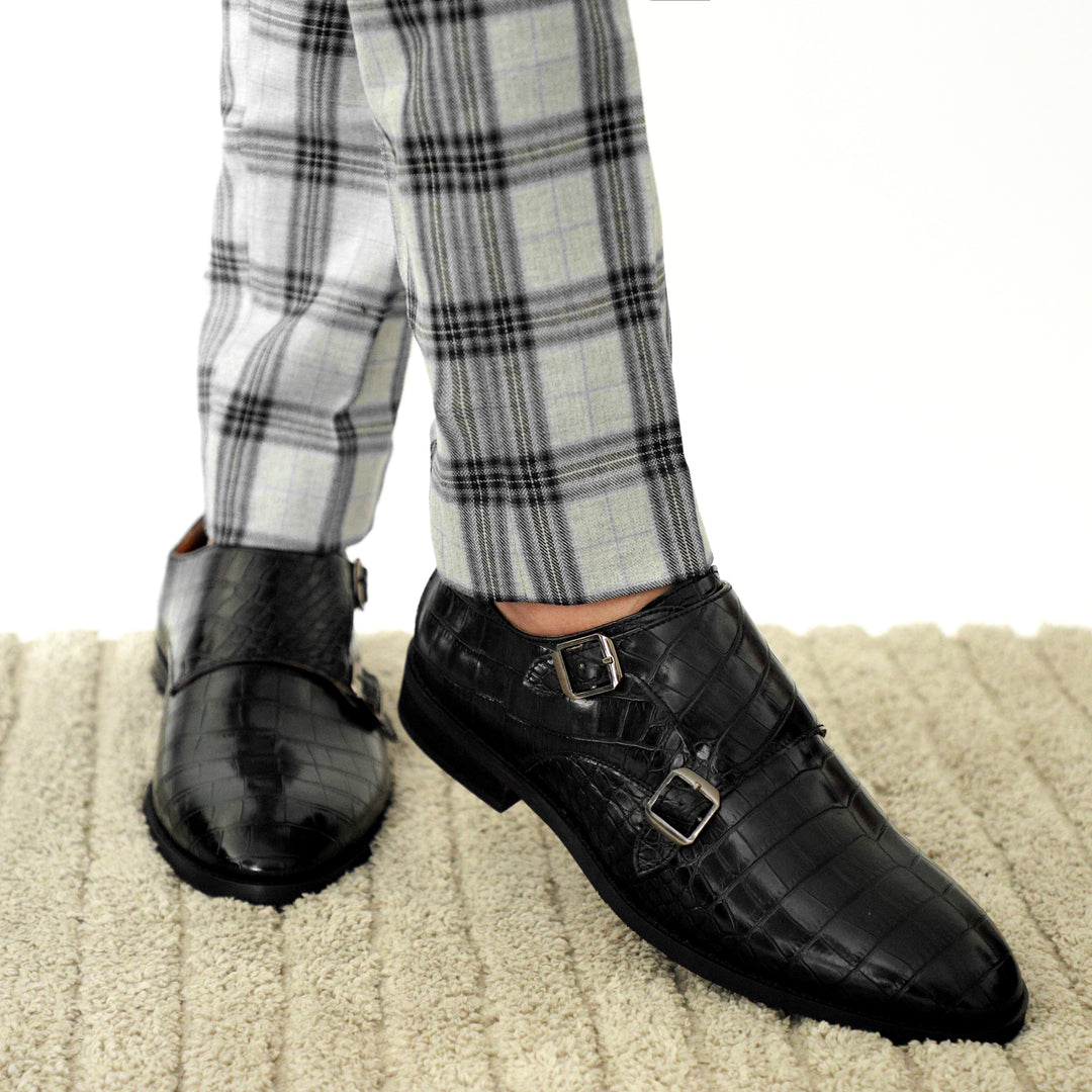 Black Fab Croco Double Monk