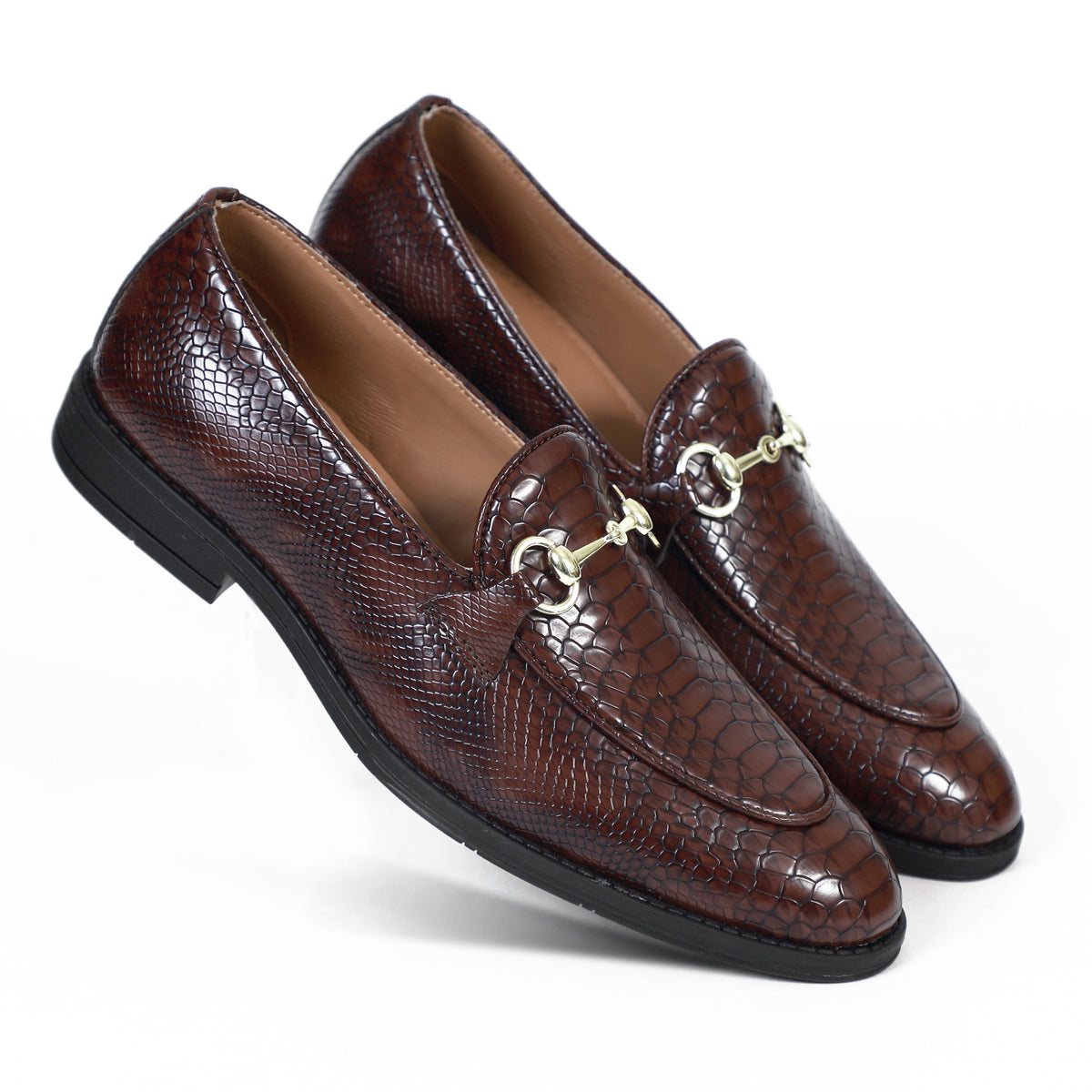 Cherry Python Print Horsebit Loafers