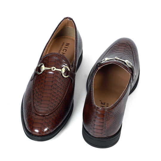 Cherry Python Print Horsebit Loafers