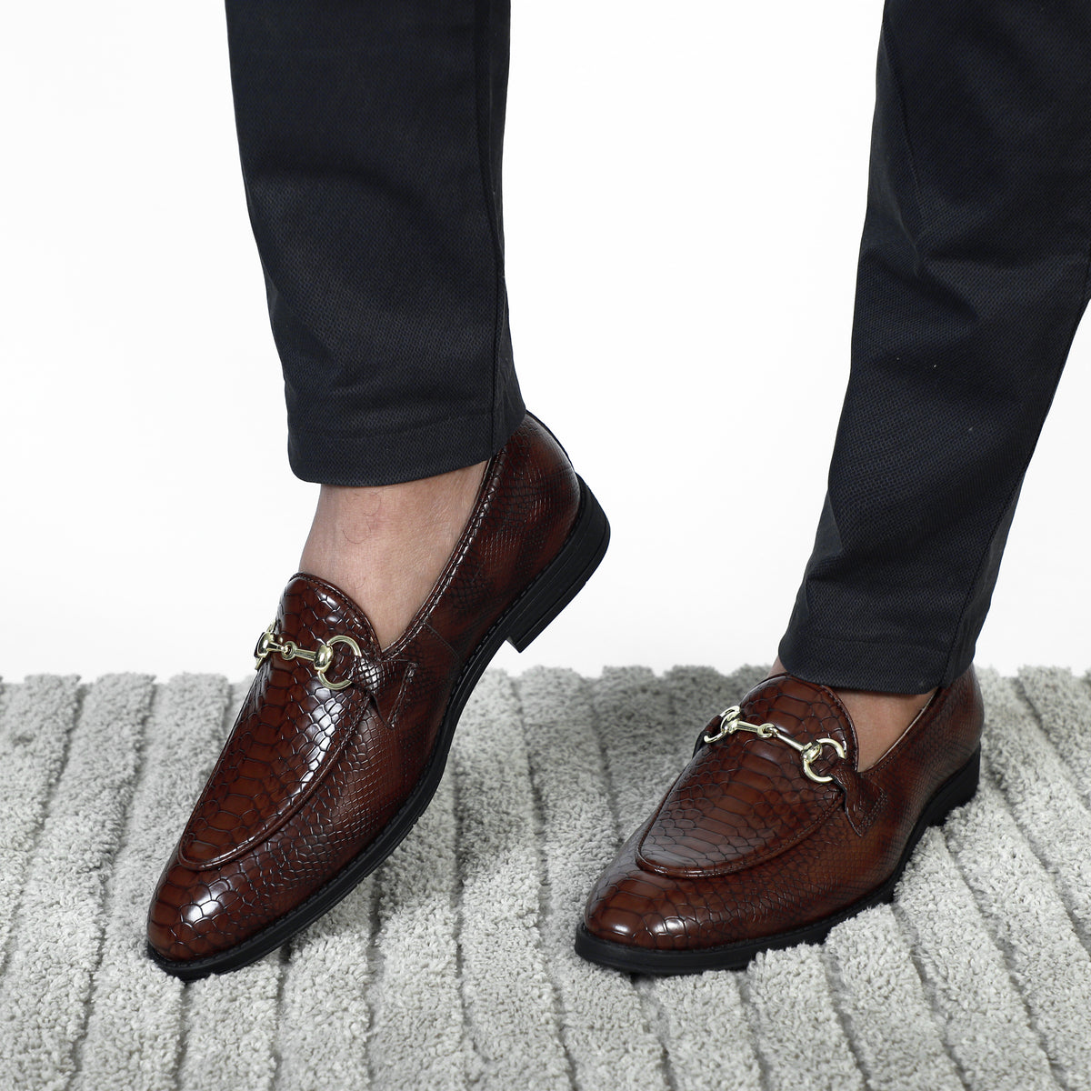 Cherry Python Print Horsebit Loafers