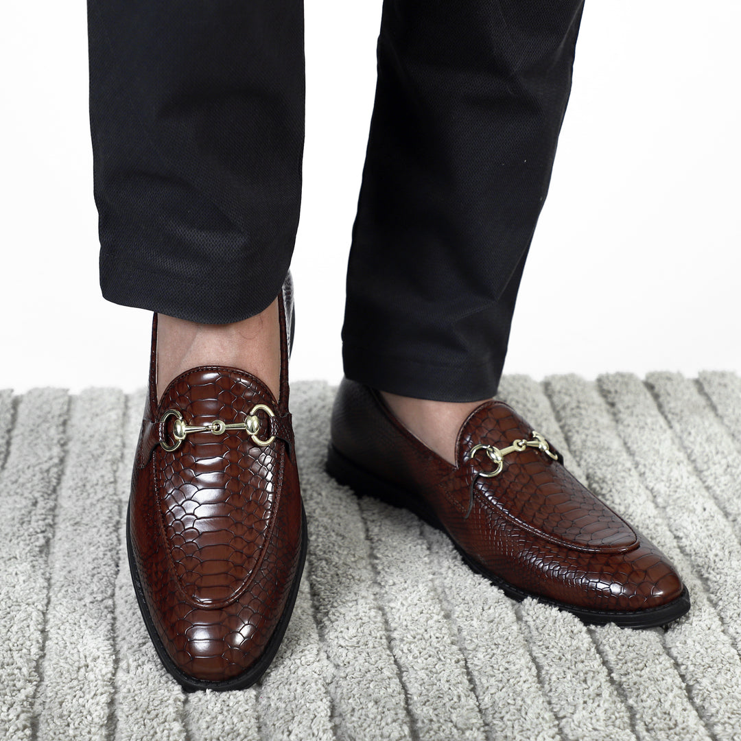 Cherry Python Print Horsebit Loafers