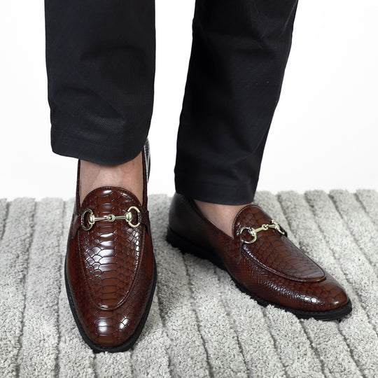 Cherry Python Print Horsebit Loafers
