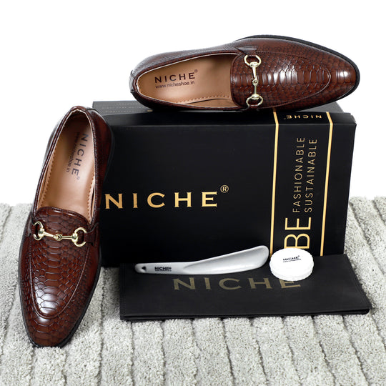 Cherry Python Print Horsebit Loafers