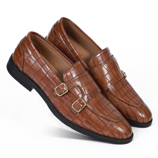 Tan Croco Pattern Luxurious Double Monk