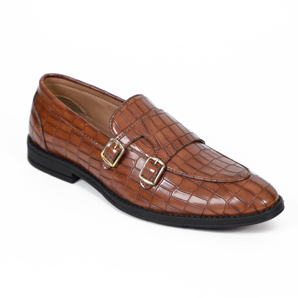 Tan Croco Pattern Luxurious Double Monk