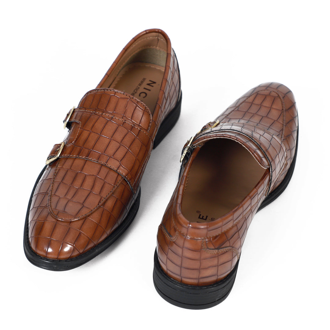 Tan Croco Pattern Luxurious Double Monk