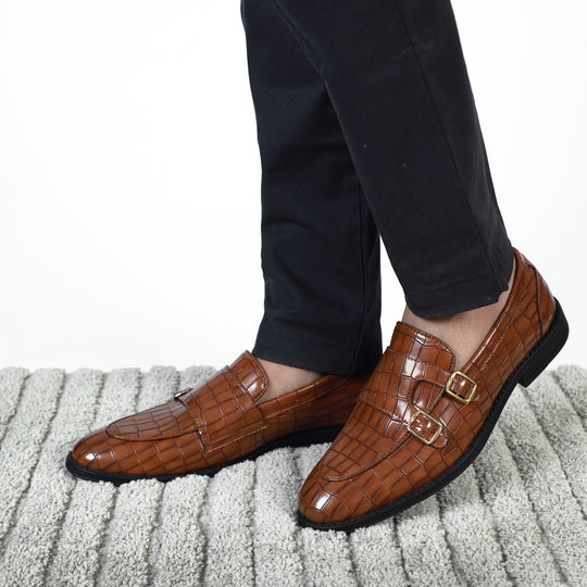 Tan Croco Pattern Luxurious Double Monk