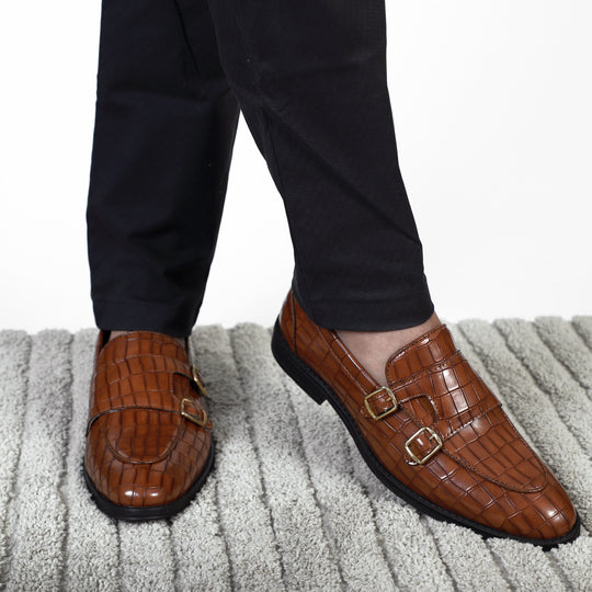 Tan Croco Pattern Luxurious Double Monk