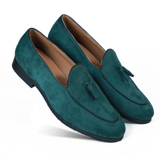 Green Suede Dapper Tassel Loafers