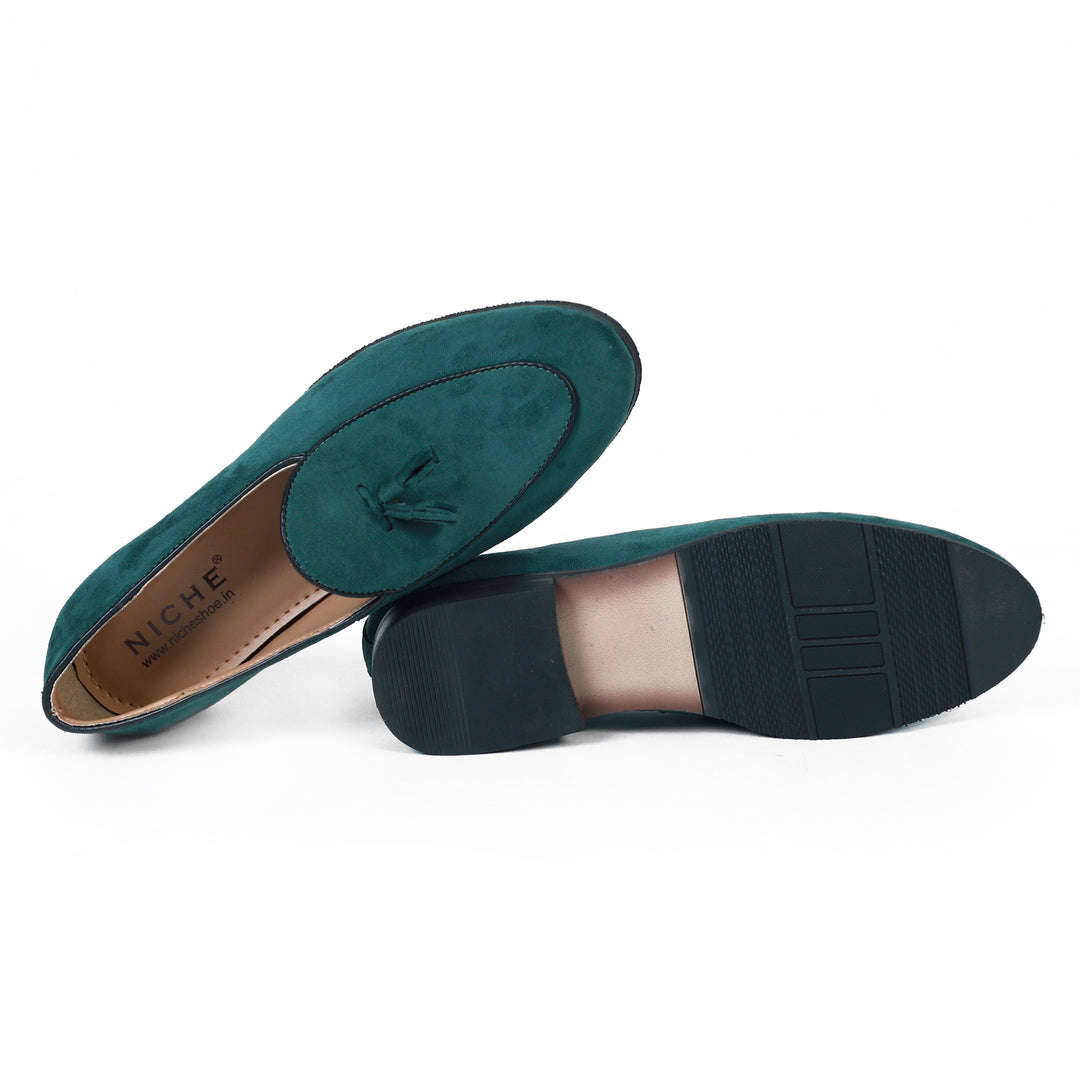 Green Suede Dapper Tassel Loafers