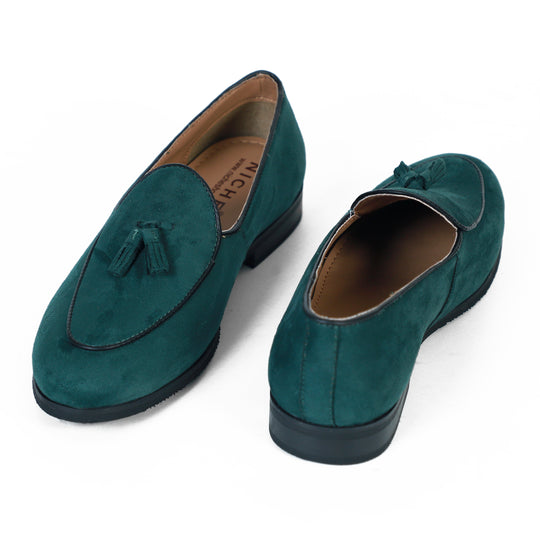 Green Suede Dapper Tassel Loafers