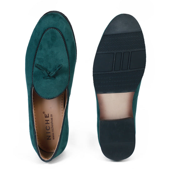 Green Suede Dapper Tassel Loafers