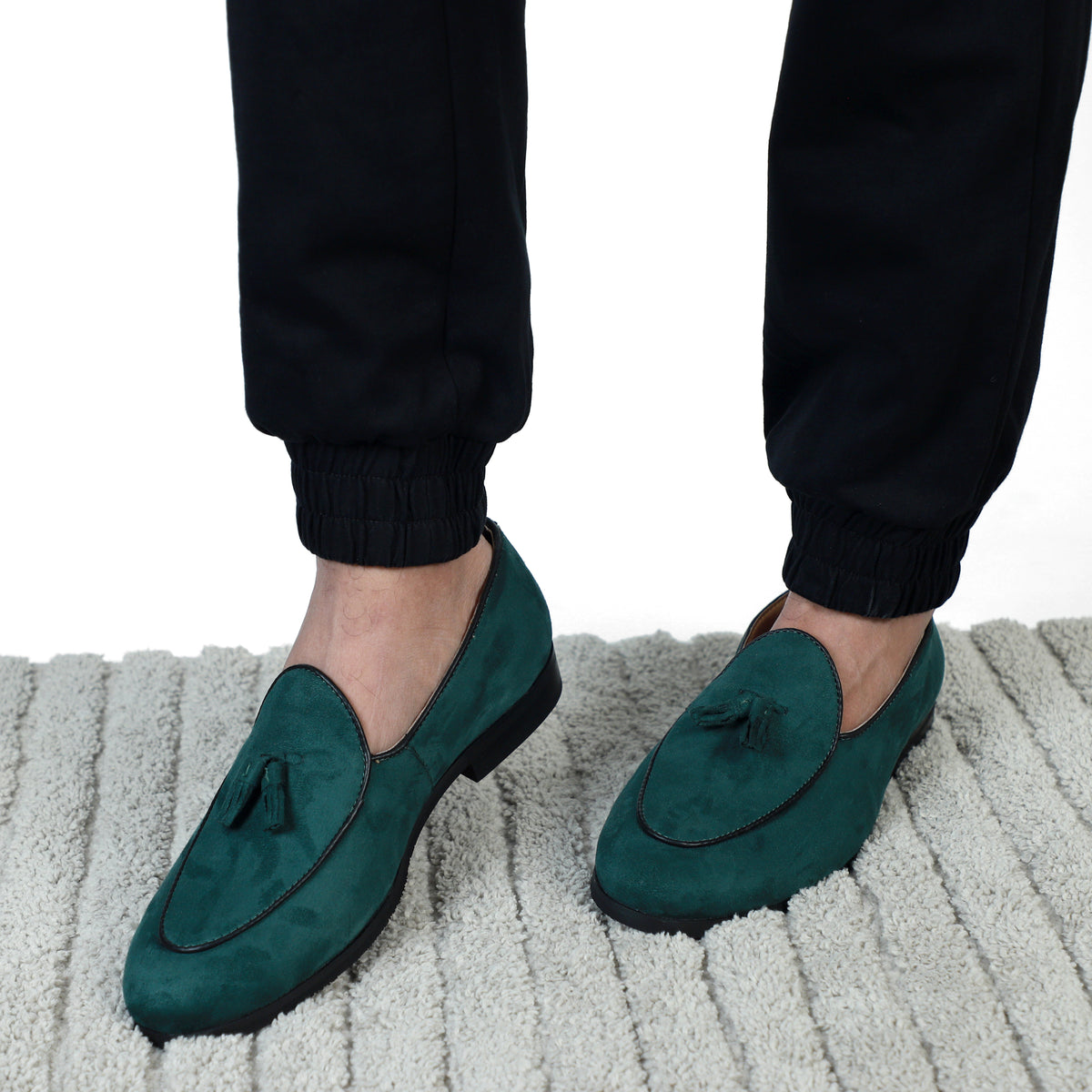 Green Suede Dapper Tassel Loafers