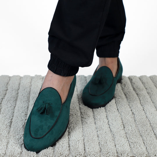 Green Suede Dapper Tassel Loafers