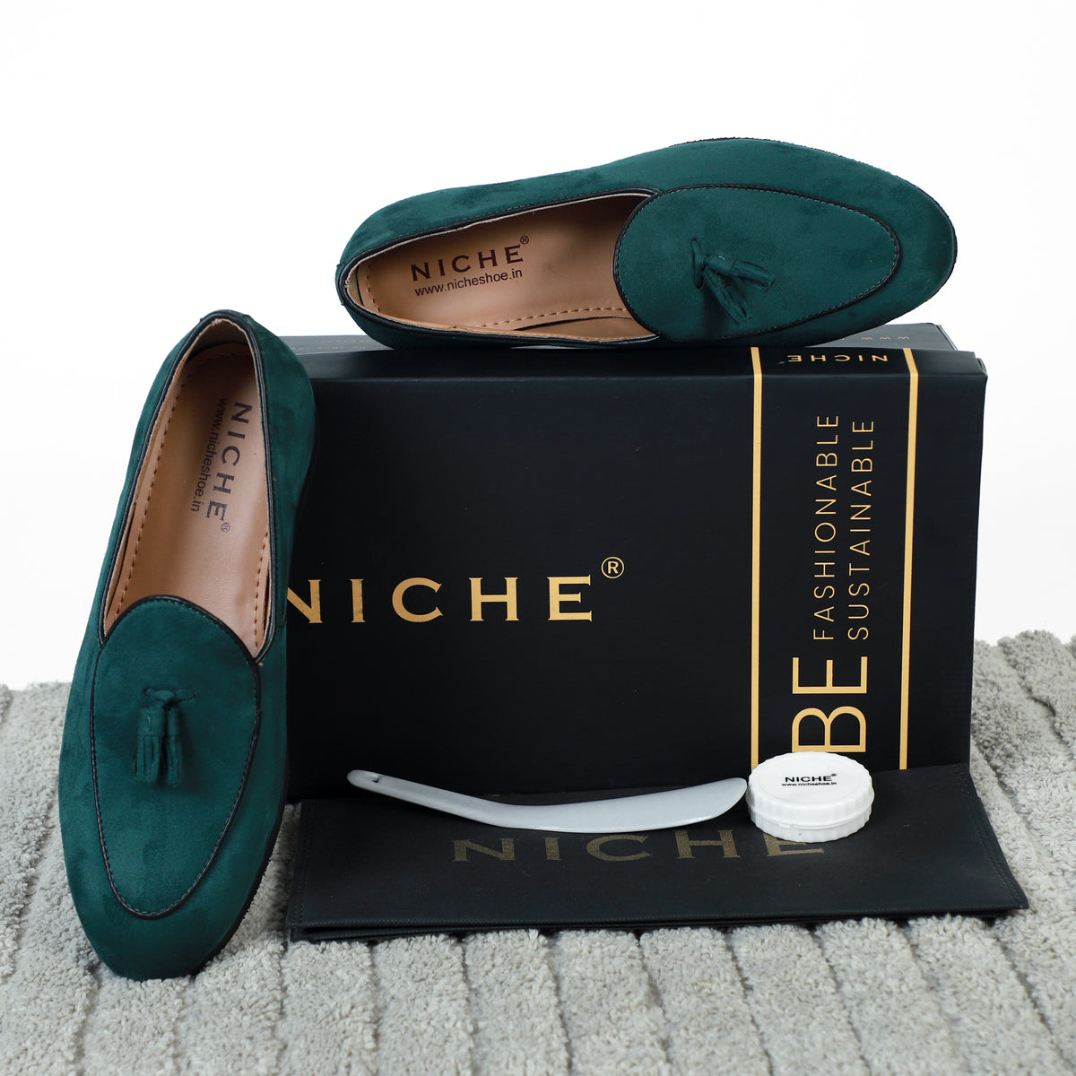 Green Suede Dapper Tassel Loafers
